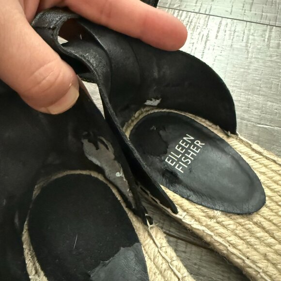 Eileen Fisher Lala Leather Espadrille Flat Black Ankle Strap Women Size 8.5 - Picture 6 of 8